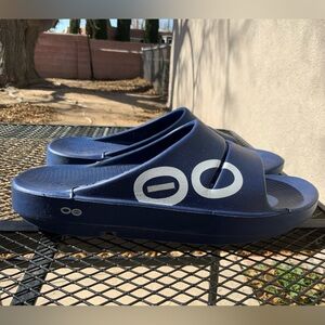 Oofos Ooahh sport recovery sandals Navy Blue Slide Sandals with Logo